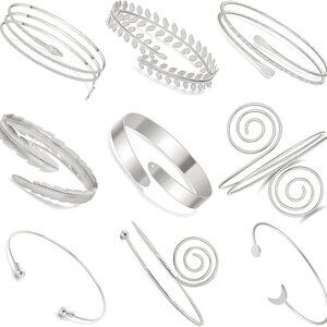 9 PCS Women Arm Cuff Set Silver Gold Alloy Adjustable Bangle Bracelets